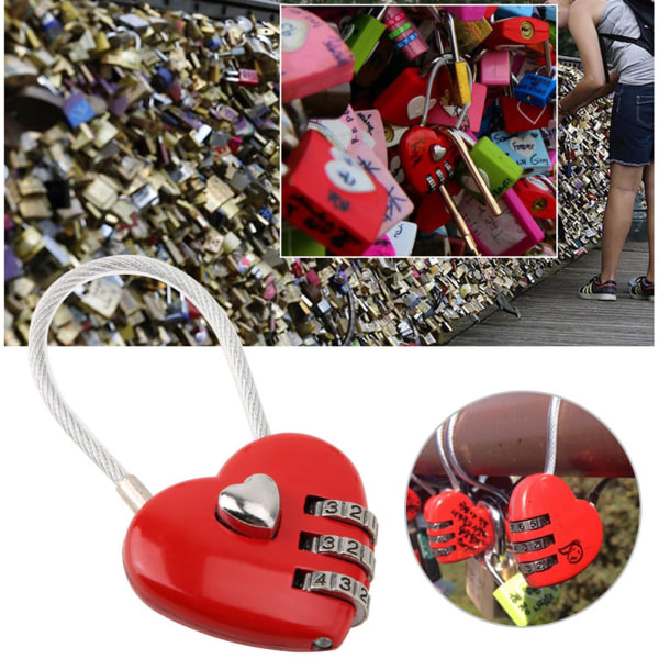 Sydämen muotoinen 3 numeroinen koodiyhdistelmä matkalaukkujen lukko salasanasuojaus pari riippulukko (punainen)
