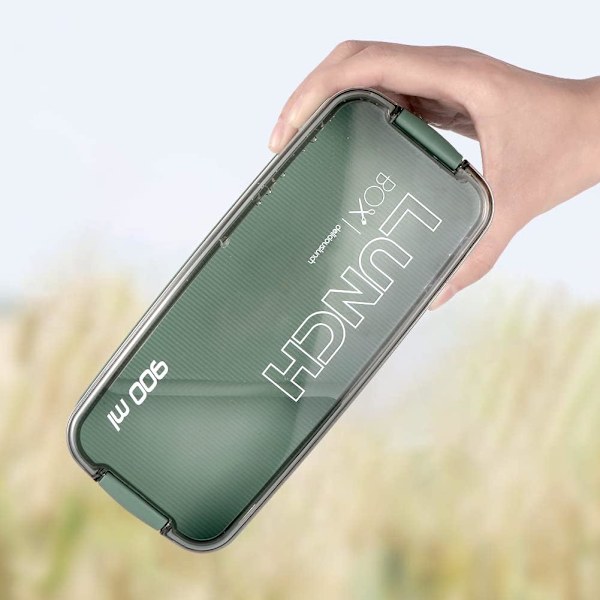 3-osastoinen pinottava Bento-lounasrasia - vehnäolki, tiivis, 901 ml - BPA-vapaa, mikroaaltouunin ja astianpesukoneen kestävä aterian valmistukseen green