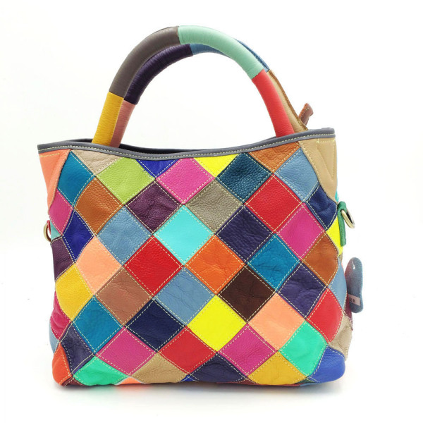 Patchwork Färg Damväska Kohud Handväska Crossbody Väska Läder Damväska