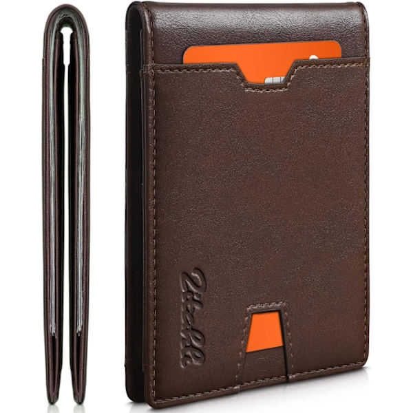 Herrplånbok - Slim - Läder - RFID-blockerande plånbok för män Minimalistisk Bifold Kreditkortshållare med presentask Chocolate