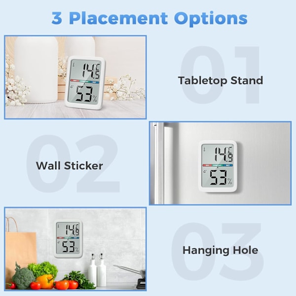 Digital Hygrometer Termometer med Stor LCD-Skärm - Hög Noggrannhet Inomhustemperatur & Luftfuktighetsmätare för Hem, Kontor, Grön white2pcs