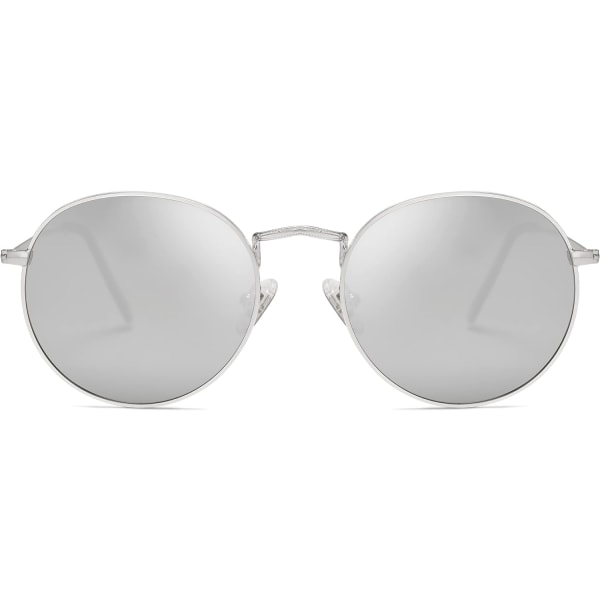 Pienet pyöreät polarisoidut aurinkolasit naisille ja miehille, klassiset vintage-retrovarjostimet UV400 Silver