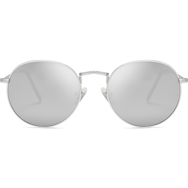 Pienet pyöreät polarisoidut aurinkolasit naisille ja miehille, klassiset vintage-retrovarjostimet UV400 Silver