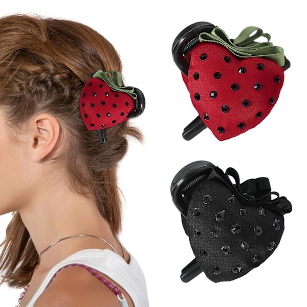 Hårklemme til kvinder og piger, 2 stk. Ubekymrede jordbær store skridsikre stærke sommerfuglehårklemmer glitrende hold hårkæbeklemmer Love