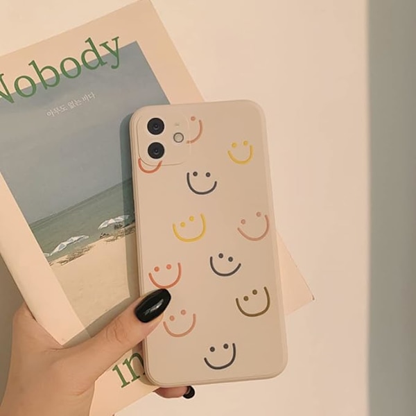 iPhone 12 Skal, Smiley Smile Face Söt Målad Design Mjuk Flytande Silikon för Kvinnor Flickor Mode Slim Mjuk Flexibel TPU Gummi för