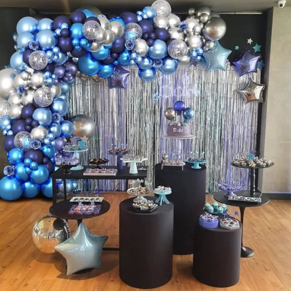 87 st metallblå och silverballongbågsset, 18 12 10 5 tum blå silverkonfetti latexpartyballonger för födelsedag, examen, babyshower Metallic Blue and Sliver