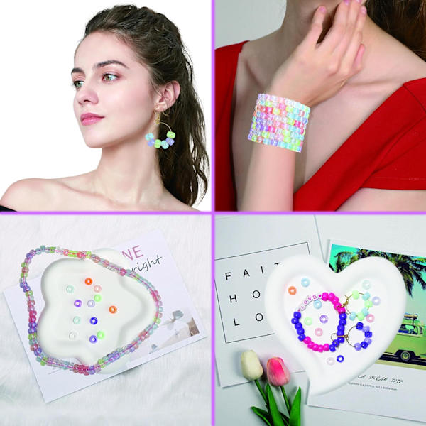 DIY-hantverksgåvor för flickor Pärlset, 1100 st Pony Beads Armband Tillverkningssatser med Dekorativa Pärlor och Berlocker, Hantverksmaterial för Barn, Vuxna