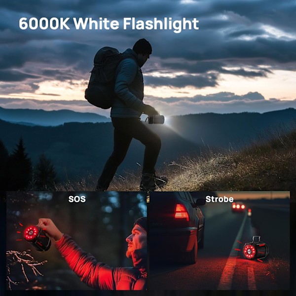2 kpl kokoontaitettavia LED-retkilyhtyjä - USB - C Ladattava ja paristo - Virtalähteinen 2 - in - 1 taskulampulla ja magneettijalustalla Em:lle Black