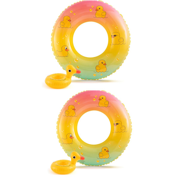 2-pack Uppblåsbar Anka Pool Float med Dryckeshållare - Rolig Badring för Barn & Vuxna, Sommar Vatten Lounge Flotte för Pool & Strand 2