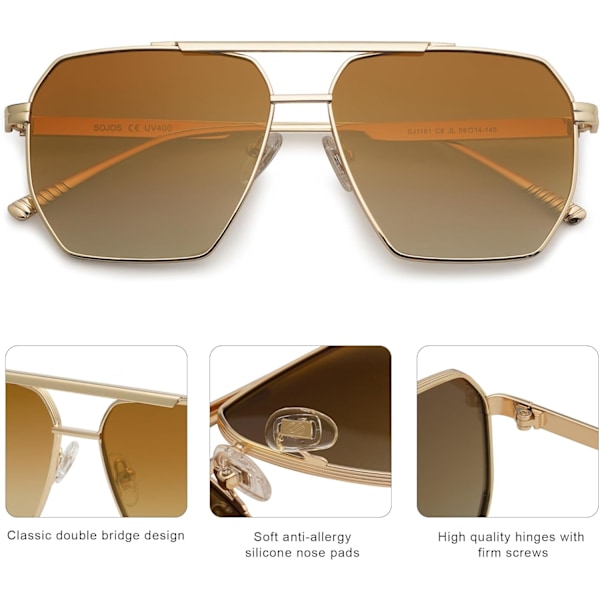 Retro Ylisuuret Neliömäiset Polarisoivat Aurinkolasit Naisille Ja Miehille Vintage Sävyt UV400 Klassiset Suuret Metalliset Aurinkolasit Gold Gradient Brown