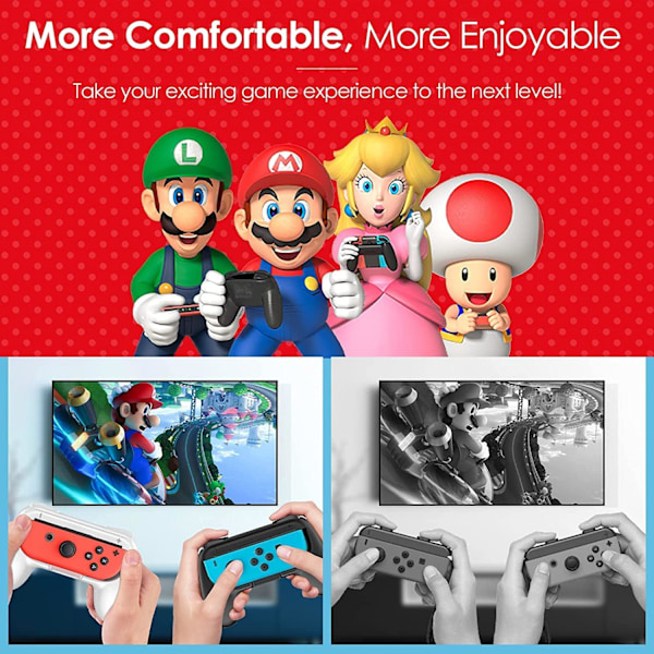 4-pack grepp kompatibel med Nintendo Switch för Joy-Con & OLED-modell för Joycon, slitstarkt handtagskit kompatibelt med Joy-Cons-kontroller Black/White