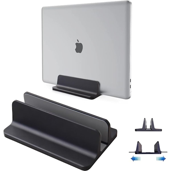 Vertikalt laptopställ med justerbar docka, platsbesparande hållare för de flesta 17,3\" bärbara datorer, stabil och säker design, svart Black