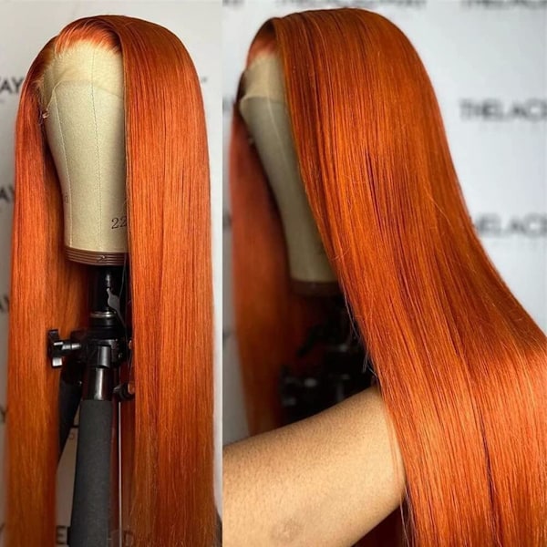 Spetsfrontperuker Människohår Färgat Ingefära Orange Rak Spetsfrontperuk 13x4 Hd Transparenta Främre Peruker Människohår Förplockad Ingefära Peruk Människohår Ginger Orange 26 Inch