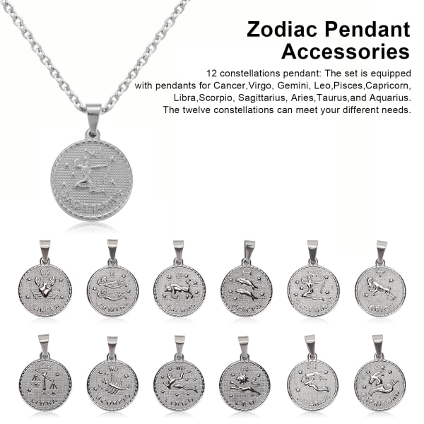 12 st Zodiac hänge tillbehör rostfritt stål set handgjorda halsband smycken för DIY Craft