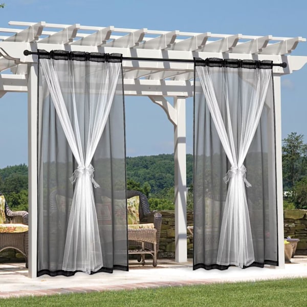 2-lagers Vattentäta Skira Gardiner för Uteplats - Ljusfiltrerande Mesh-nätgardiner, 2 Paneler Vita 132B x 213L cm, Idealiska för Veranda black 54"W x 84"L (Pack of 2)