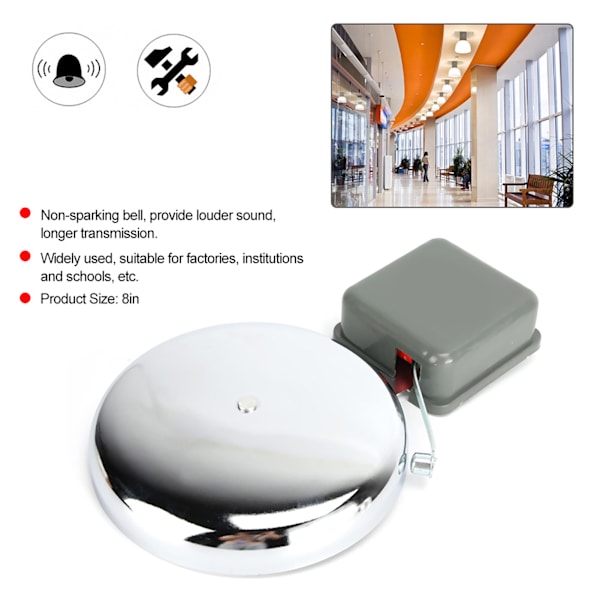 Flerfunktions 8-tums elektrisk ringklocka signalalarm för skola fabrik byråer 110V