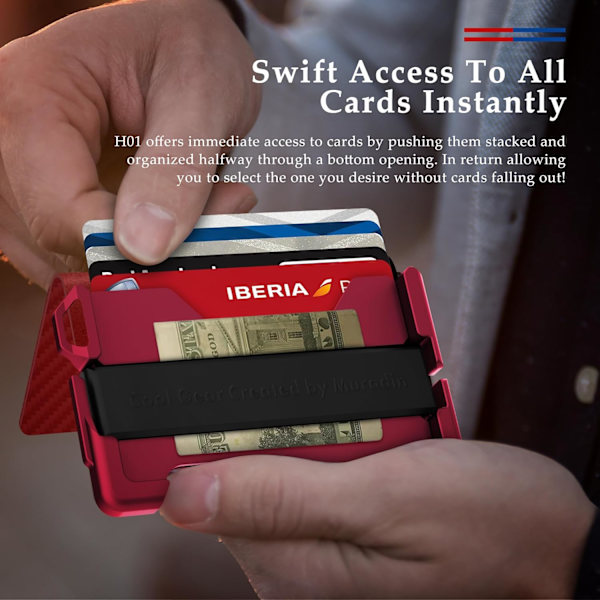 Taktisk minimalistisk plånbok för män, smal RFID-blockerande metallkortfodral, främre ficka Menu2019s läder Dapper Bifold-plånbok med pennsklämma Carbon Fiber Red