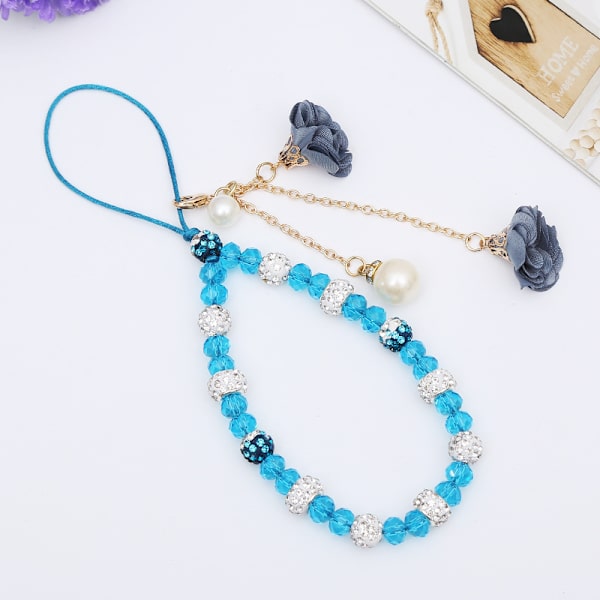 Mobiltelefonremmar Kreativ Kristallblomma Hänge Telefon Charm Halkfri Telefon Lanyard handledsrem för dekoration Blue
