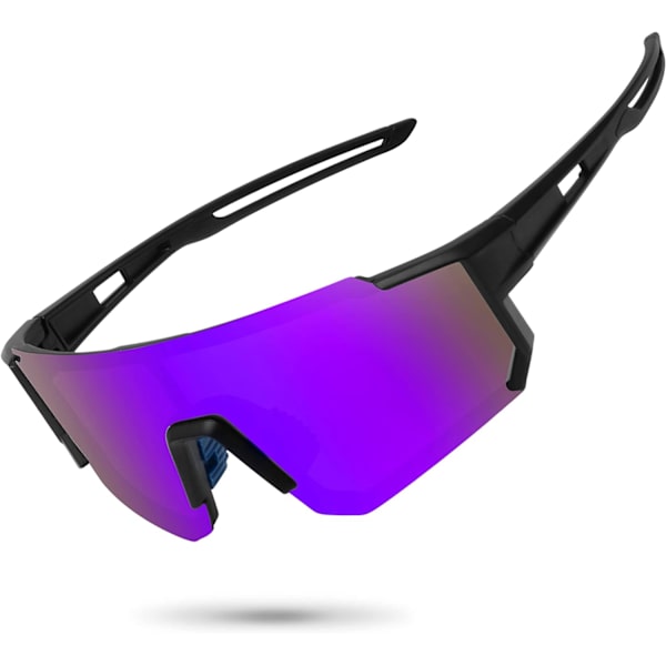 Polarisoidut urheiluaurinkolasit miehille ja naisille, ajamiseen, kalastukseen, pyöräilyyn, maastopyöräilyyn, UV400-suoja Black Frame purple