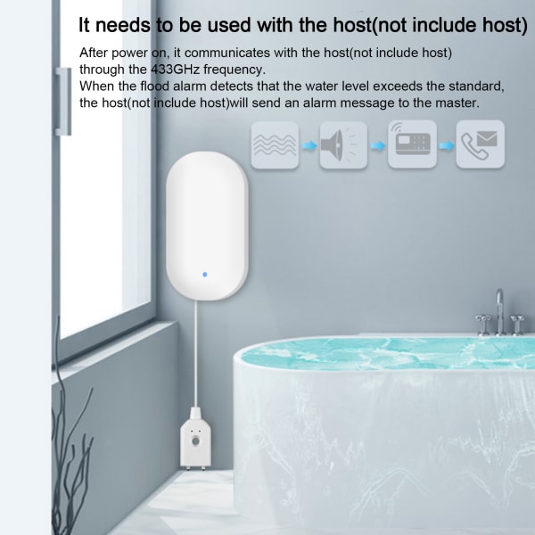 433MHz vannlekkasjedetektor Trådløs Intelligent Sensitive med lydalarm for husholdning