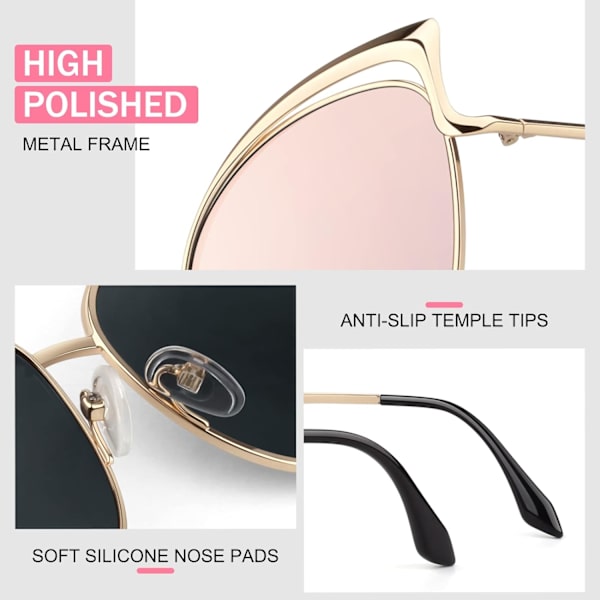 Trendy Oversized Solbriller for Kvinner Polariserte Cat Eye Søte UV400 Beskyttelse Gold
