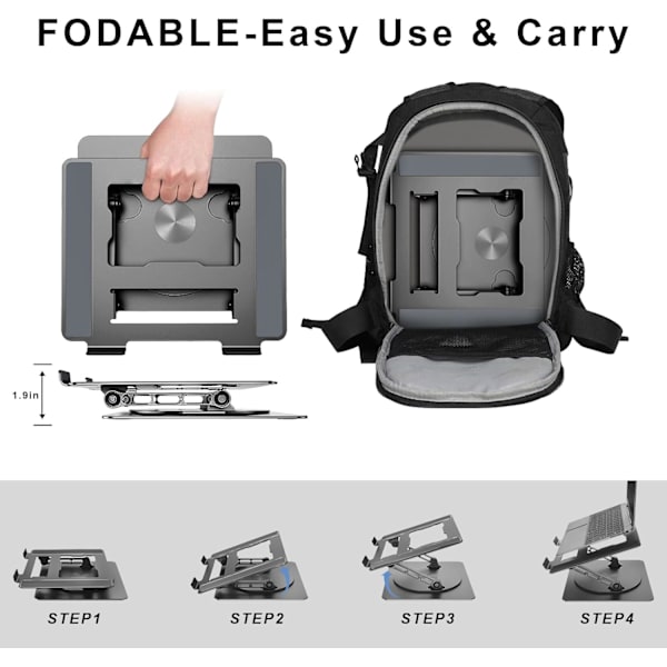 360° Roterande Laptopställ med Justerbar Höjd, Kraftig & Portabel Design, Passar De Flesta 17-Tums Bärbara Datorer, för Hem- & Kontorsbruk grey