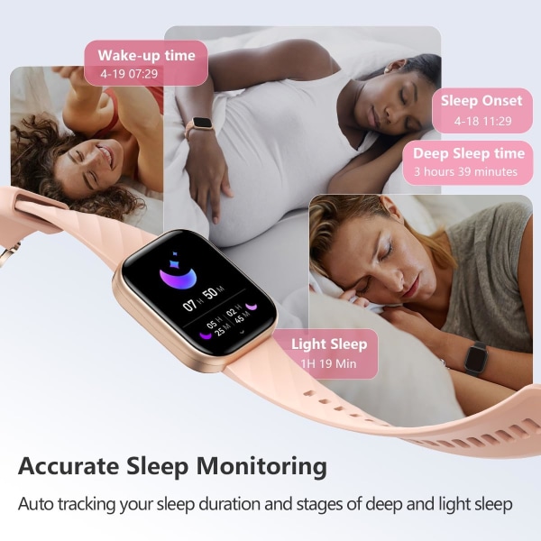 Fitnessklocka (svar/urtavla), 24/7 pulsmätare och blodtrycksmätare Smartwatch, sömnövervakning, 120+ sportlägen Vattentät aktivitetsmätare Pink