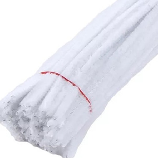 100 stk rørrensere fleksible bøyelige ren farge polyester chenille stilker DIY barnas tidlige utdanning håndlagde leker White