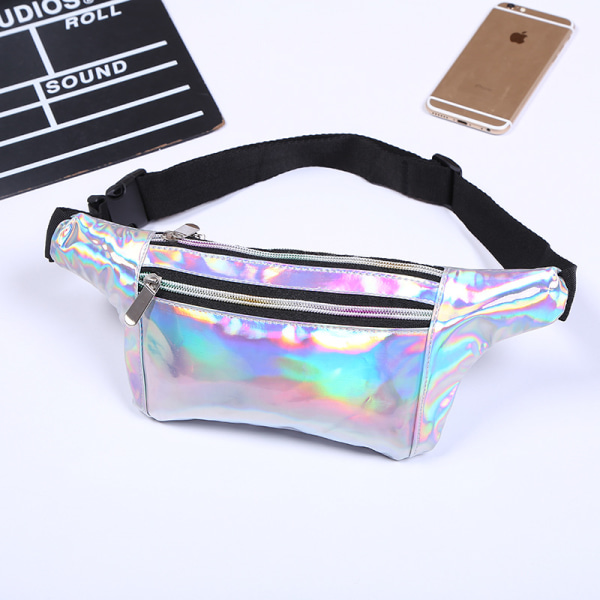 Laser Waist Bag Outdoor Sports Reflective Waist Bag Crossbody Chest Bag Silver