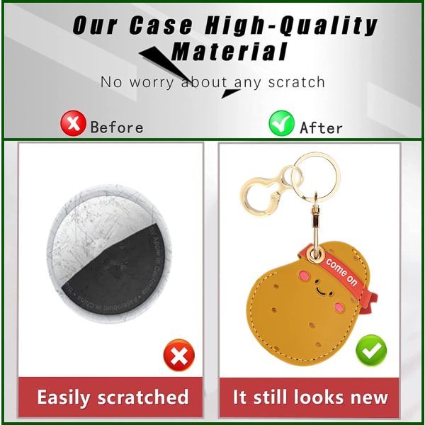 Læder nøgleringholder etui kompatibel med Apple AirTag, sød beskyttende Air Tag cover med nøglering, anti-scratch finder GPS tracker etui til Potato
