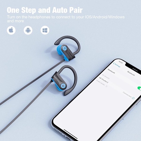 Bluetooth-kuulokkeet, Bluetooth 5.3 langattomat kuulokkeet 16 tunnin toistoajalla, stereobassolla IPX7 vedenpitävät korvakuulokkeet treeniin ja urheiluun Blue