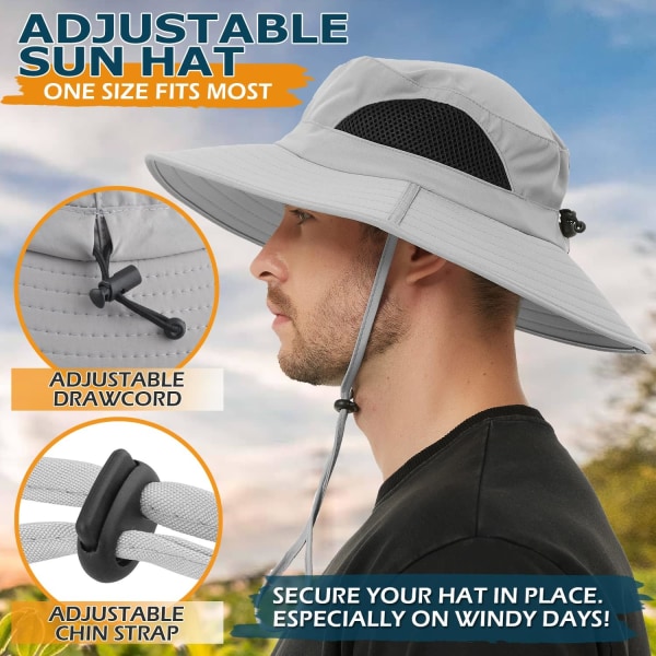 Unisex solhatt, vattentät bred brätte hinkhatt packbar Boonie hatt för fiske vandring trädgårdssafari strand Light Grey