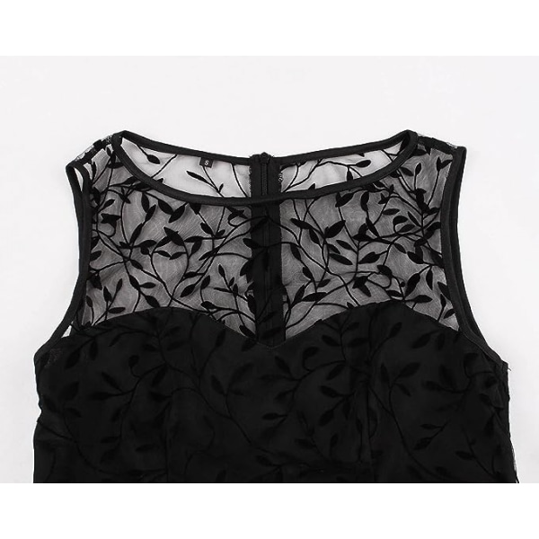 Blommigt mesh för kvinnor Sweetheart Black Cocktail Vintage Dress - S