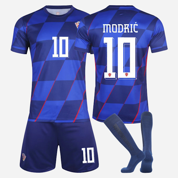 UEFA Euro 2024 Kroatiens bortaställ nr 10 Modric barnfotbollströja Away 28