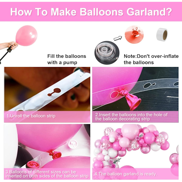 Pink Ballonbue Guirlande Kit - 5 12 18 Tommer Balloner Forskellige Størrelser DIY Dekorationssæt Perfekt til Fødselsdag Bryllup og Begivenheder Pink