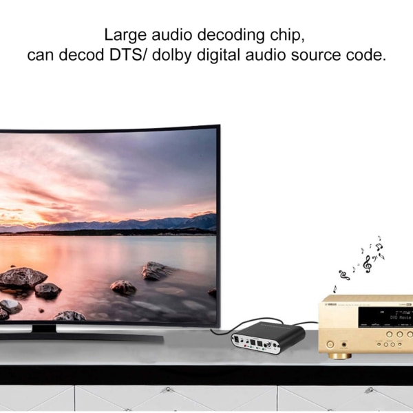 Digital DTS-kanaldekoder 5.1 lydkonverter optisk fiber koaksial lydadapter 110‑240V