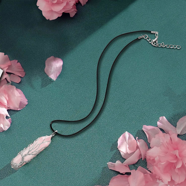 Helbredende krystallkjede Livets tre Wire Wrapped naturlig stein spiss anheng kjede sekskantet Reiki spirituell kvarts edelsten smykker for kvinner M Leather Chain3