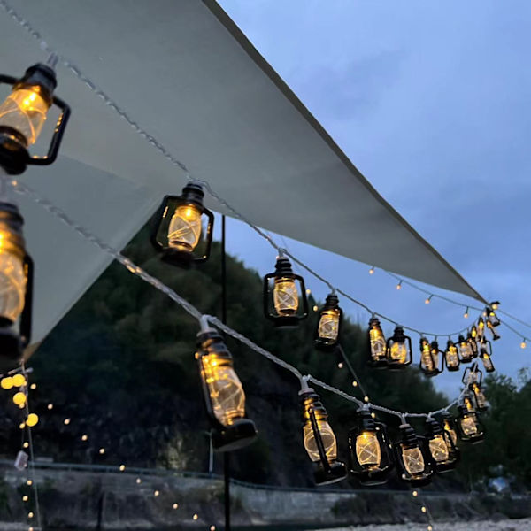 LED Svart Lykta Slinga Ljus Retro Vattentät Energisparande Plast Mini Fotogenlampa för Camping Varm Vit 3m 20 Ljus med Blixt 3m 20 Lights