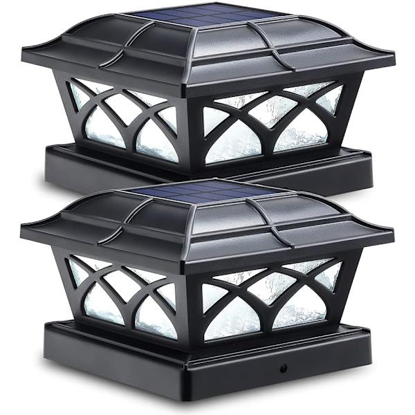 Ulkoinen aurinkovalaisin 2-tilainen aurinkopylväsvalaisin Vedenpitävä LED-lamppu puutarhaan Terassiaita 4x4 5x5 6x6 tuuman puupylvässetti 2