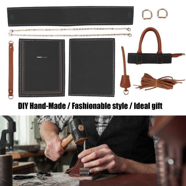 DIY virkad väska Handgjord Handväska i moderiktig stil Legering konstläder för hantverksälskare Black