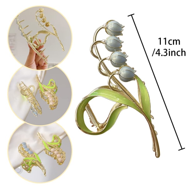 Hårklämma för kvinnor Blomma 2 st Stora orkidéer halkfria starka metall flerfärgade hårfästen Orchids