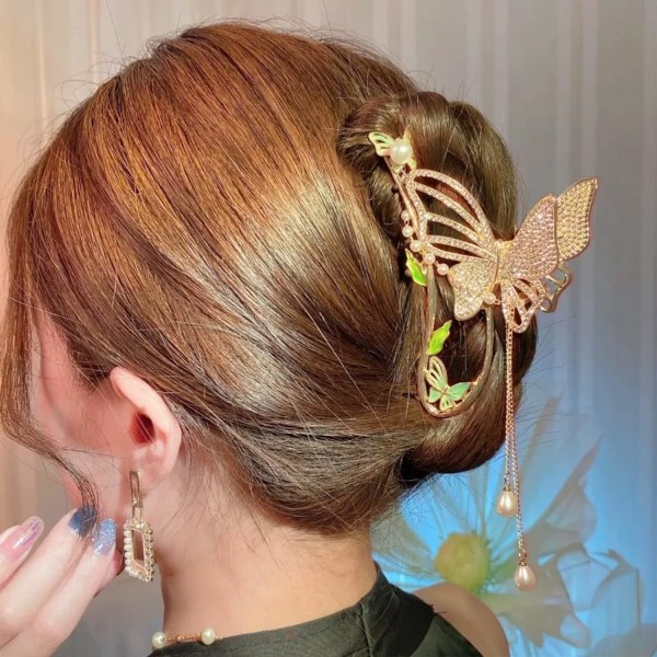 2 stk store sommerfugl hårklemmer til å holde håret stort sklisikkert sterkt metallkjeve hårklemmer flerfarget for kvinner søte hodeplagg gaver Butterfly-3