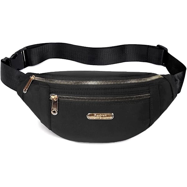 Fanny Packs Bæltetaske til kvinder, Vandtæt Bæltetaske med justerbar rem til rejser, sport og løb Black