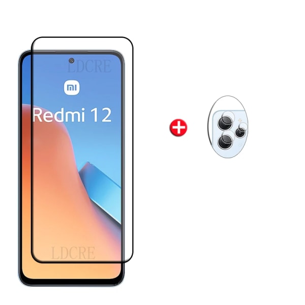 För Xiaomi Redmi 12 Glass Redmi 12 härdat glas Skyddande cover lim 9H HD skärmskydd