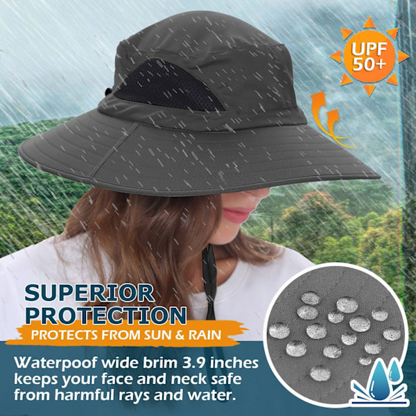 Unisex Solhat, Vandtæt Bredskygget Bucket Hat Pakkelig Boonie Hat til Fiskeri Vandreture Havearbejde Safari Strand Dark Grey