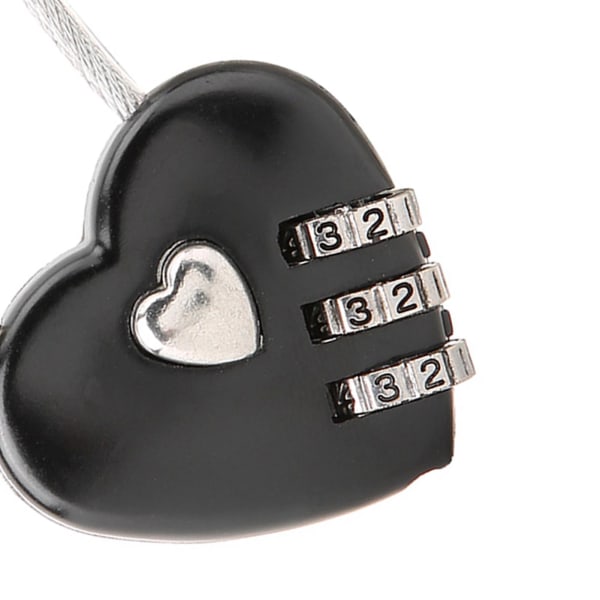 Heart Shape 3-cifret kodekombination Bagagetaskelås Adgangskode Sikkerhed Par hængelås (sort)