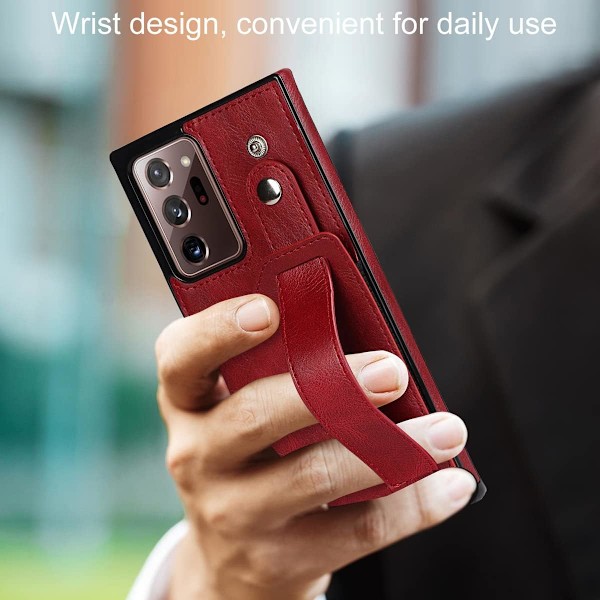 Designat för Samsung Galaxy Note 20 5G Plånboksfodral med Justerbar Handledsrem Ställ PU Läder Kreditkortshållare Stöttåligt