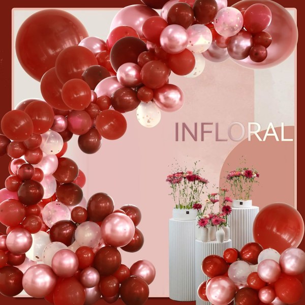 Rød ballongbue til morsdagsfest - 174 deler - rød og roségull konfettiballongbue - latexballongsett til bursdag, valentinsdag, bryllup Red