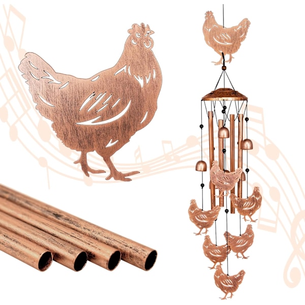 Kyllingvindklokker for utendørs bruk, metallvindklokker utendørs, kyllinggaver til kvinner/menn, minnegaver/bursdagsgaver, hagedekorasjon for O Chicken
