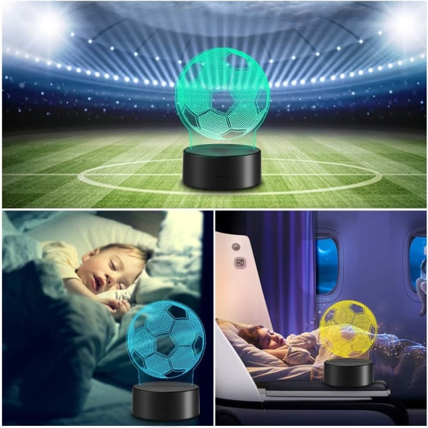 Fotboll 3D LED nattlampa för barnflicka, 3D optisk illusion L